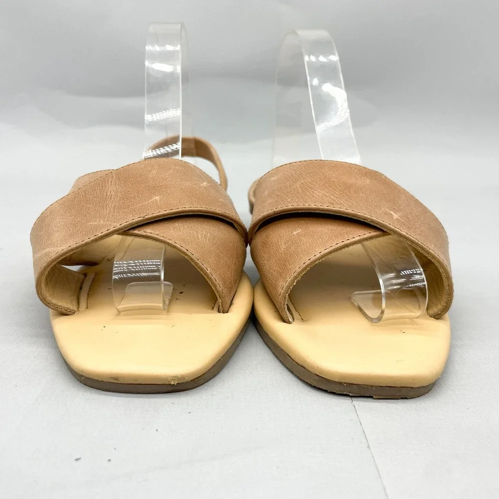 Nisolo Womens 7 All Day Cross Strap Sandals Shoes Tan Leather Slingback Flats